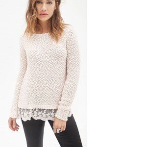 Forever 21 lace trim sweater in pastel peach, S